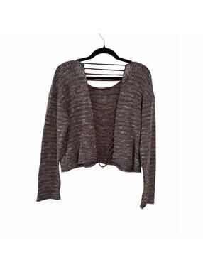 Daytrip Sweater Womens M Brown Space Dye Ladder Back Crop Pullover Knit Vintage